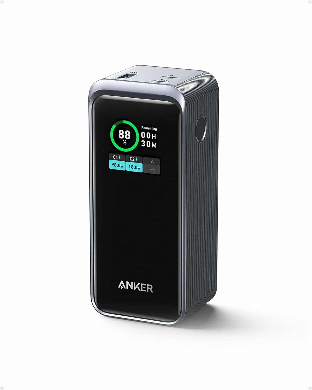 Acumulator extern Anker Prime, 20.000 mAh, 200W, Smart Digital Display, 2x USB-C, 1x USB-A, Negru