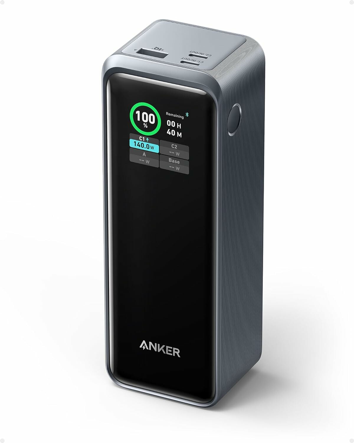 Acumulator extern Anker Prime, 27.650 mAh, 250W, Smart Digital Display, 2x USB-C, 1x USB-A, Negru
