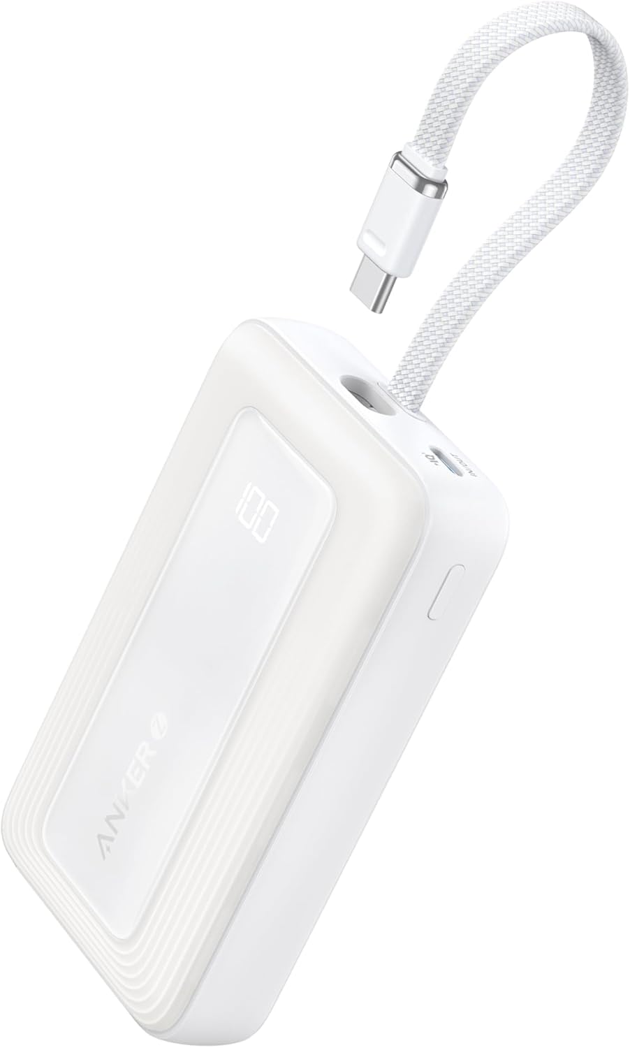 Acumulator extern Anker Zolo 10.000 mAh, 30W, 1x USB-C, 1x USB-A, cablu USB-C incorporat, Alb
