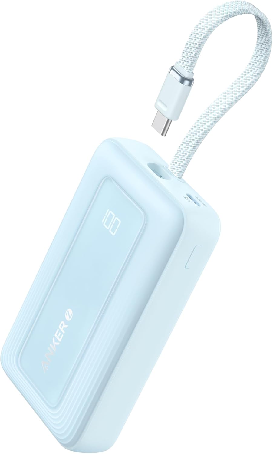 Acumulator extern Anker Zolo 10.000 mAh, 30W, 1x USB-C, 1x USB-A, cablu USB-C incorporat, Albastru