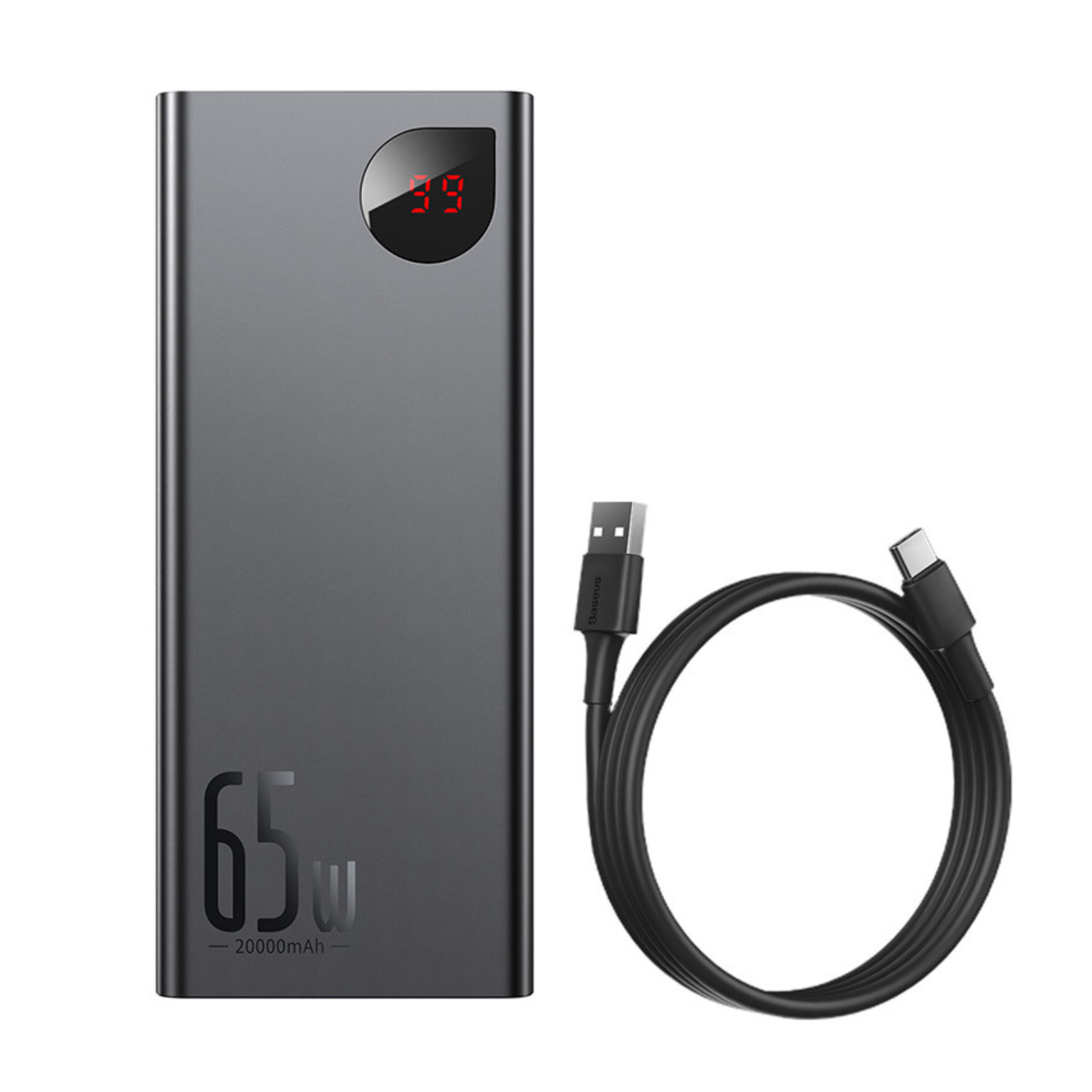 Acumulator extern Baseus Adaman Metal Digital Display QC 20.000mAh, 65W, cu cablu USB la USB-C 0.3m, Negru