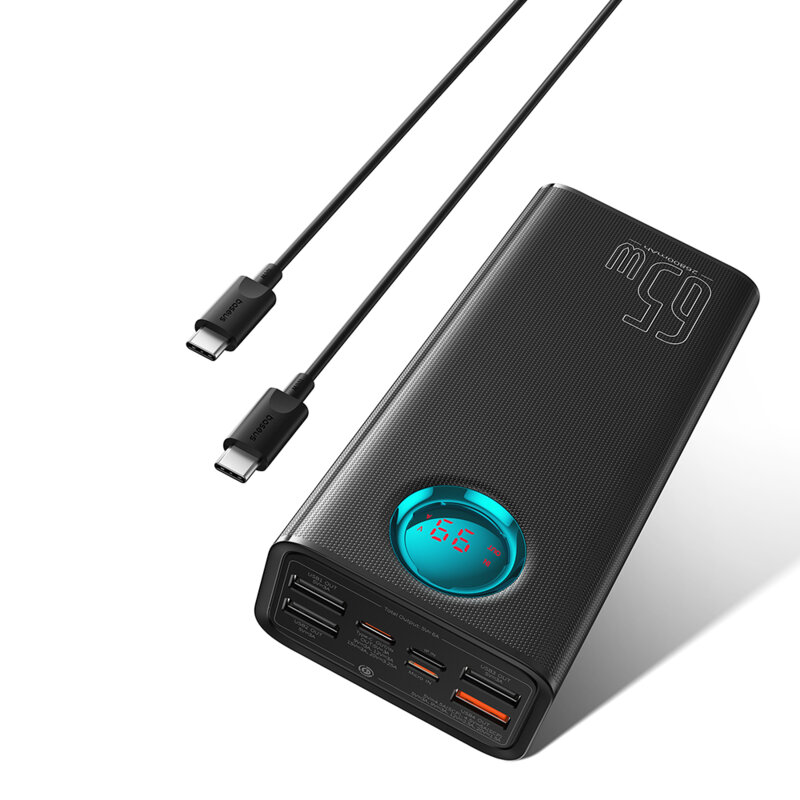 Acumulator extern Baseus Amblight Digital Display Fast Charge, 26.800mAh, cu cablu USB-C 100W 1m, Negru