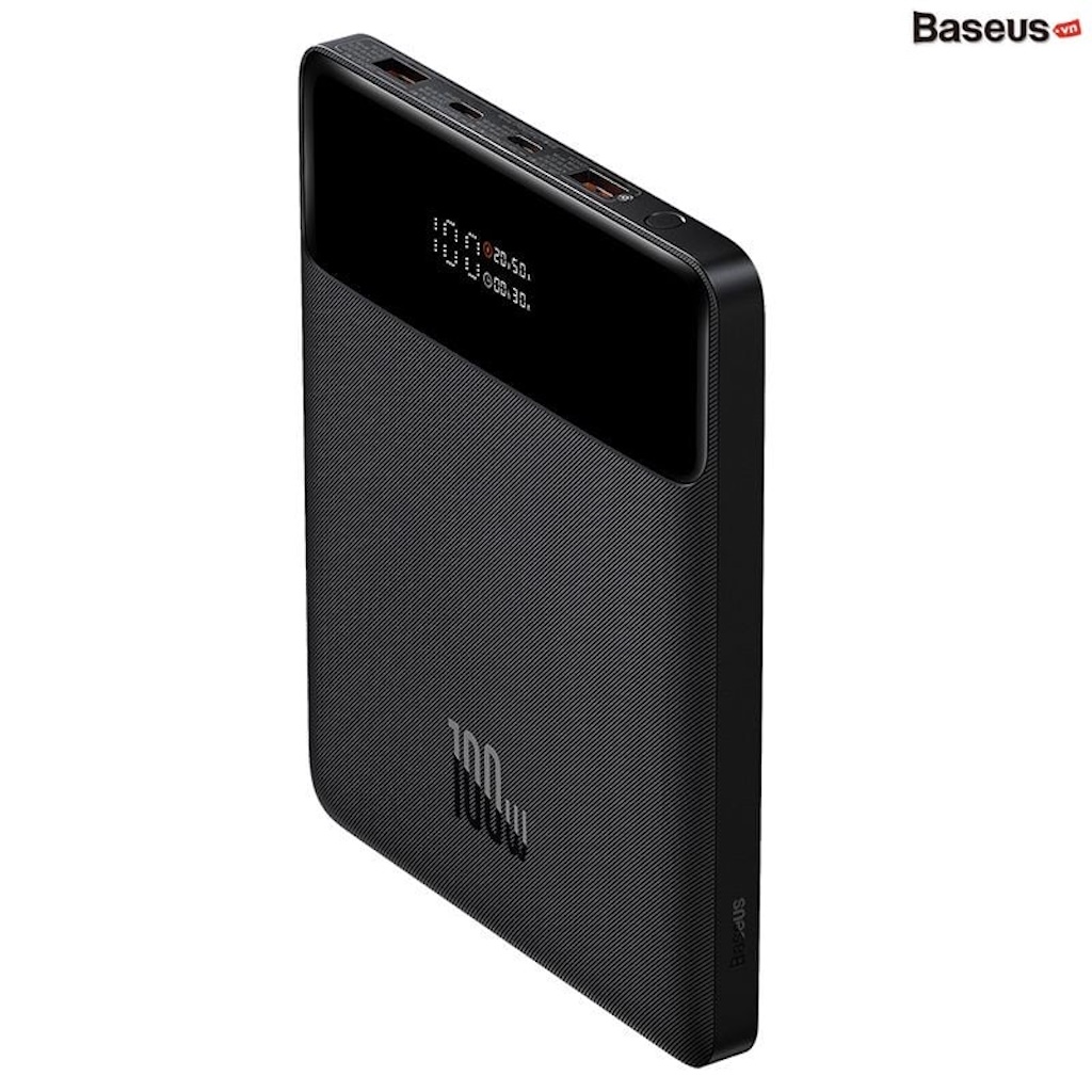 Acumulator extern Baseus Blade Ultrathin, 20000mAh, 100W, 2xUSB, 2xUSB-C, QC, PD, SCP, FCP, Display, Cablu USB-C la USB-C inclus, Negru