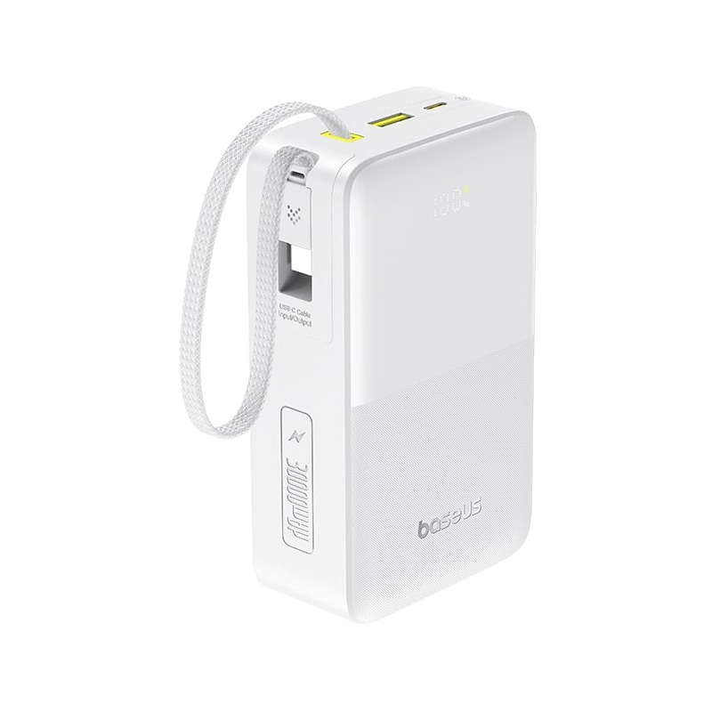 Acumulator Extern Baseus EnerFill Bipow 2 Pro, Digital Display, 30.000 mAh, 22.5W, cu cablu USB-C inclus, Alb