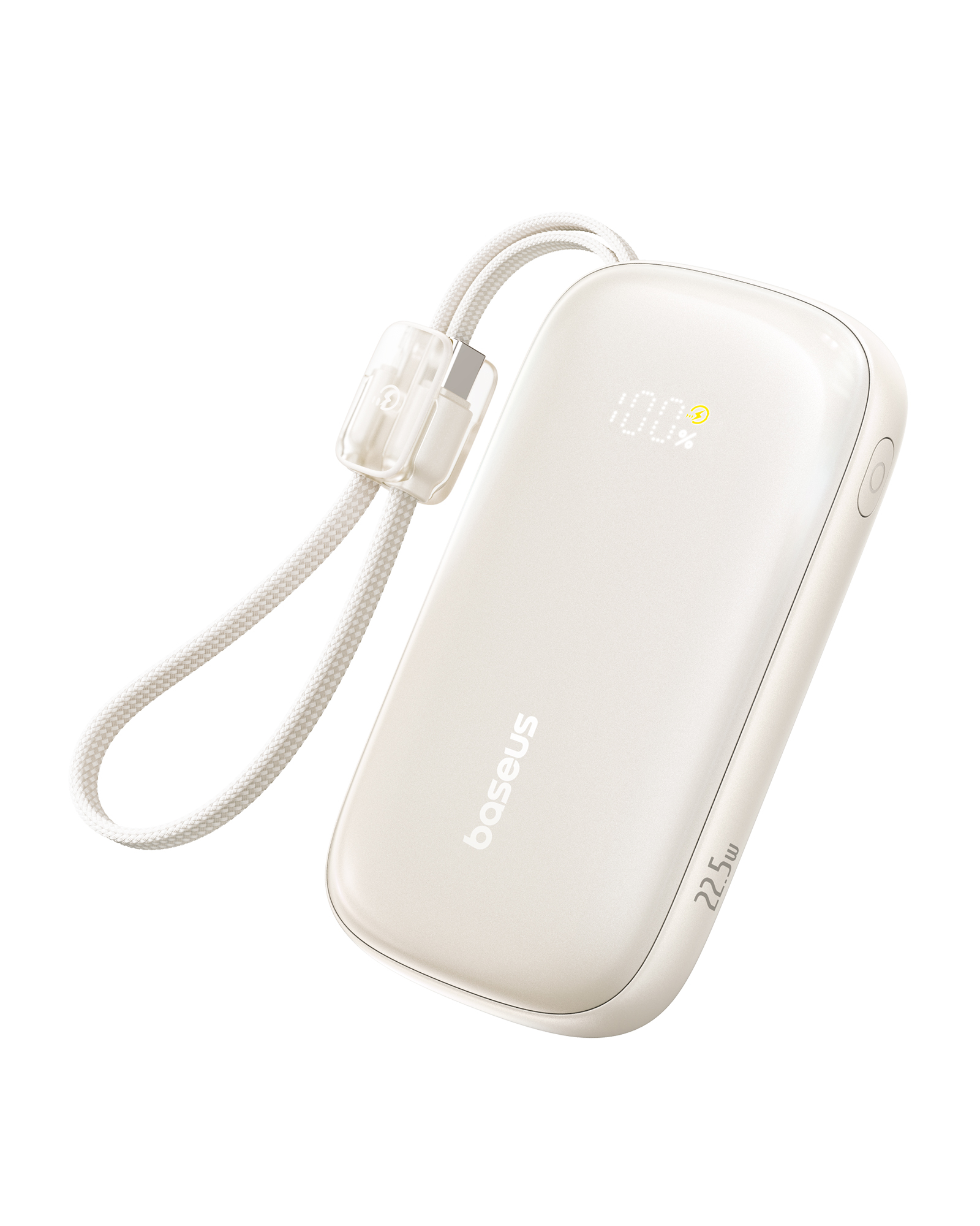 Acumulator extern Baseus EnerFill FC21 Qpow 3 Ultra 10.000 mAh, 22.5W, cu cablu detasabil, USB-C, USB-A, Natural Titanum