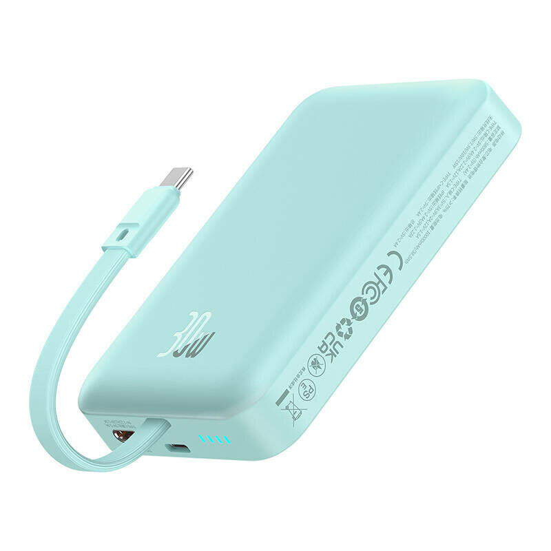 Acumulator extern Baseus Magnetic Mini Wireless, 10.000 mAh, 30W, Incarcare rapida, USB-C, Albastru