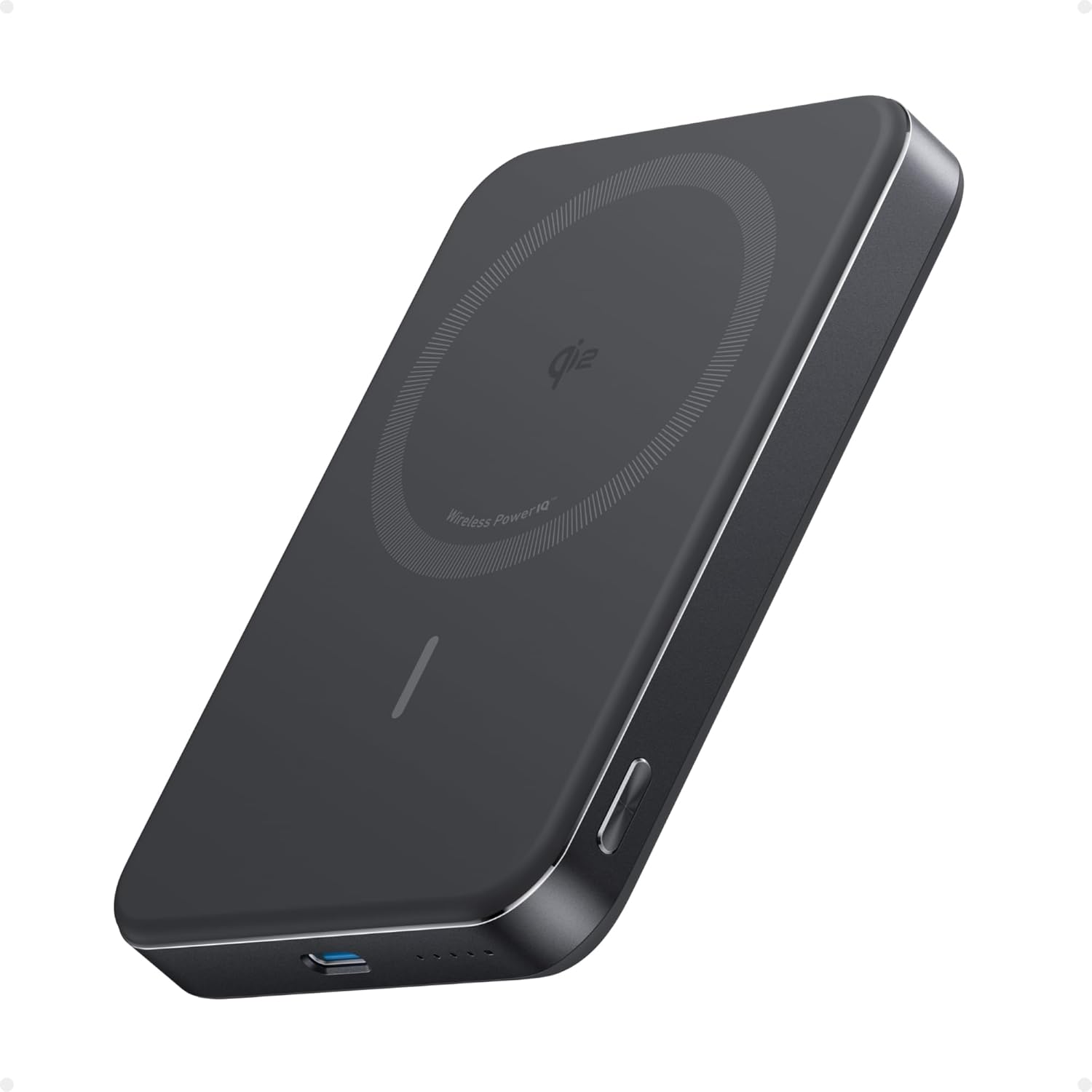Acumulator extern magnetic wireless Anker MagGo, 10000 mAh, Ultra-Slim, Qi2 15W, Negru