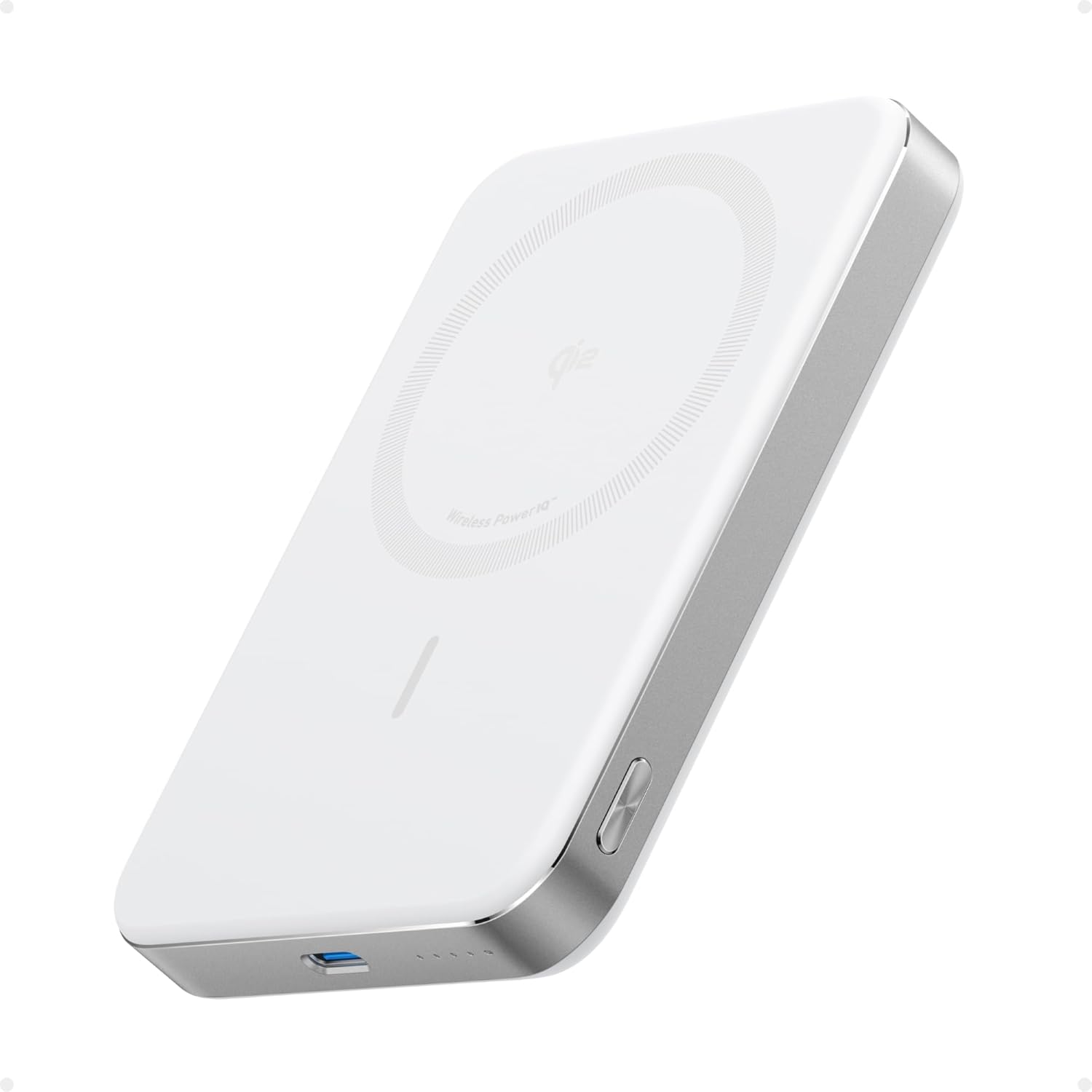 Acumulator extern magnetic wireless Anker MagGo, 10000 mAh, Ultra-Slim, Qi2 15W, Alb