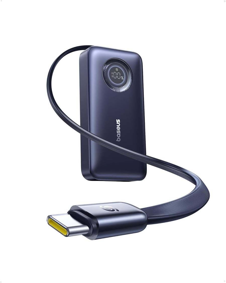 Acumulator extern Baseus EnerCore CR11 10.000 mAh, 45W, cu cablu USB-C retractabil, Negru