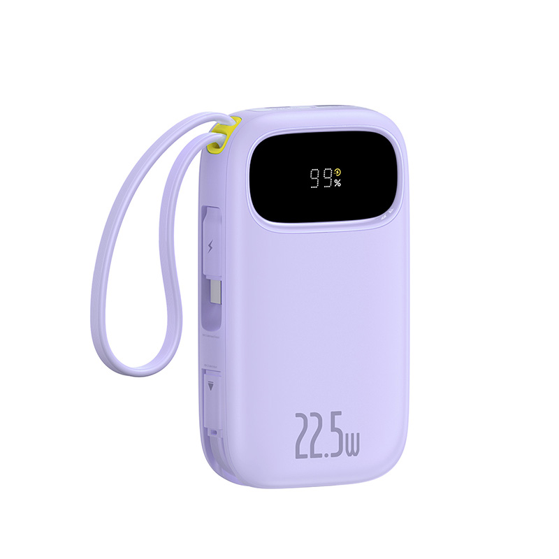 Acumulator extern Baseus EnerFill FC31 Digital Display 20.000 mAh, 22.5W, cablu USB-C si Lightning incorporat, Violet