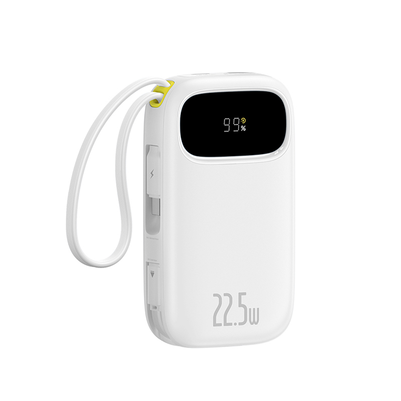 Acumulator extern EnerFill FC31 Digital Display 10.000 mAh, 22.5W, cu cablu USB-C si Lightning incorporat, Alb
