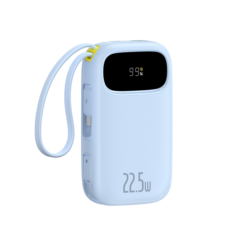 Acumulator extern Baseus EnerFill FC31 Digital Display 20.000 mAh, 22.5W, cablu USB-C si Lightning incorporat, Albastru