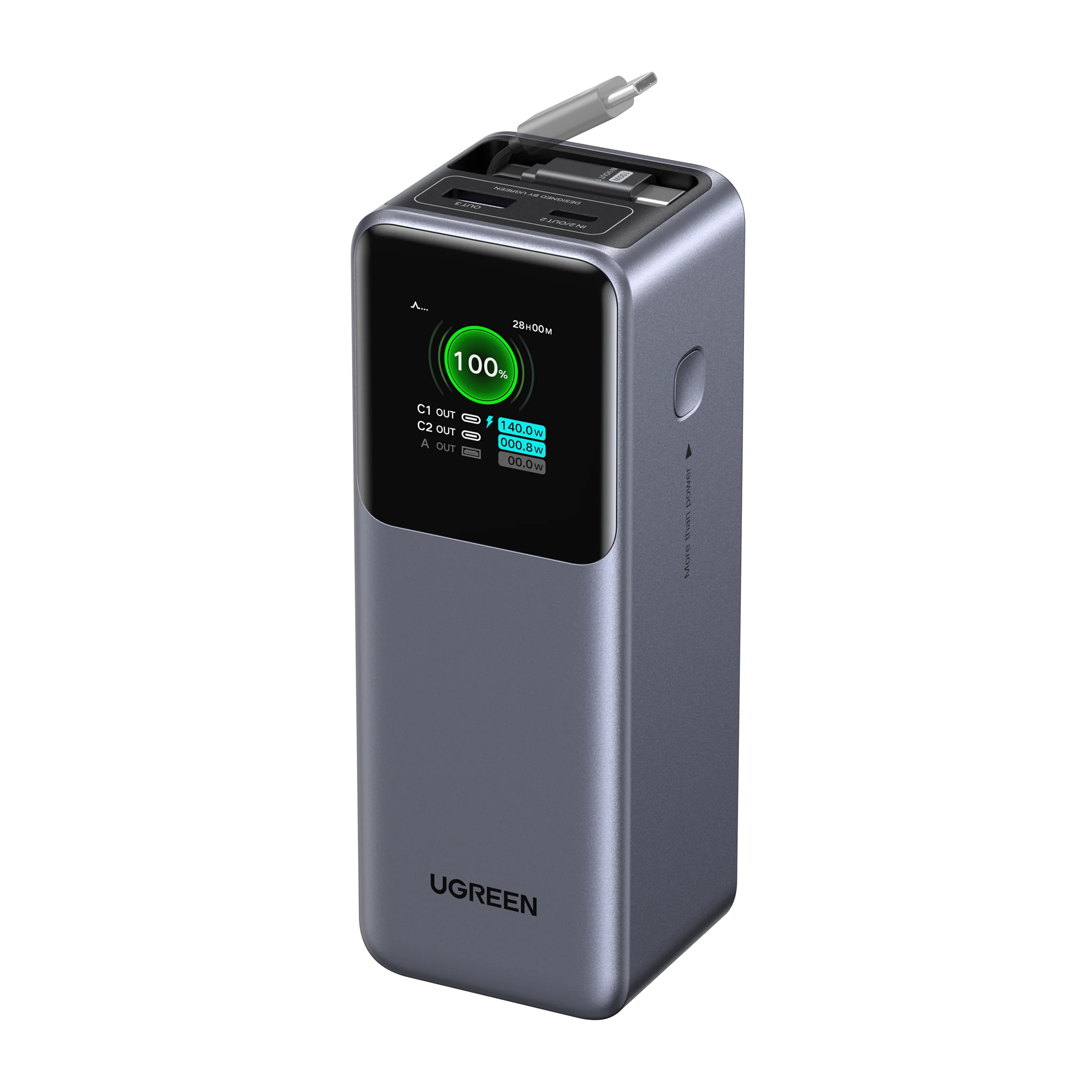 Acumulator extern Ugreen 20.000 mAh, QC+PD, 1x USB-A, 2x USB-C, 165W, Gri