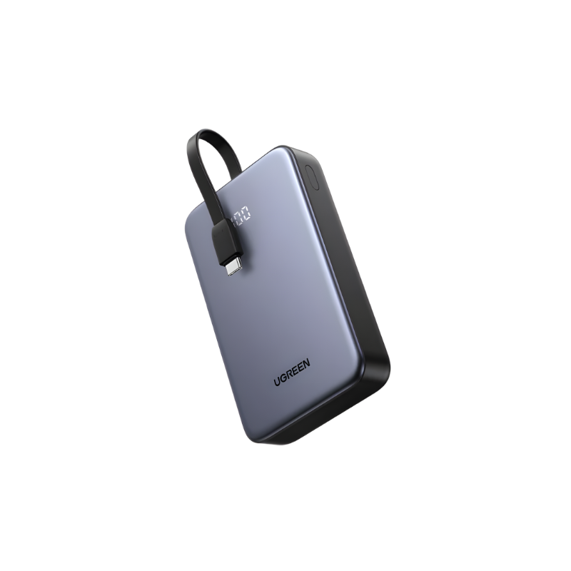 Acumulator extern Ugreen PB505 20.000 mAh, 1x USB-A, 1x USB-C, 20W, cu cablu retractabil, Gri