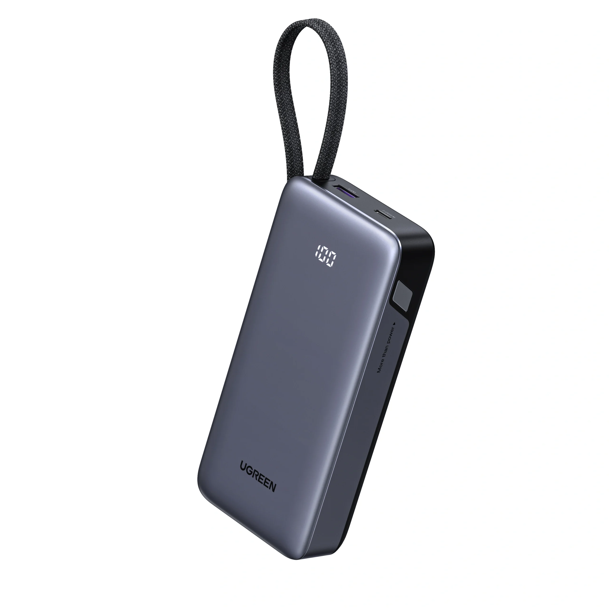 Acumulator extern Ugreen PB536 20.000 mAh, 1x USB-A, 1x USB-C, 45W, cu cablu retractabil, Gri