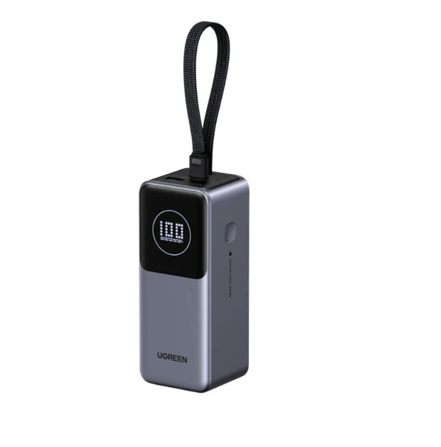 Acumulator extern Ugreen PB723 20.000 mAh QC+PD, 1x USB-A, 2x USB-C, 130W, cu cablu retractabil, Gri