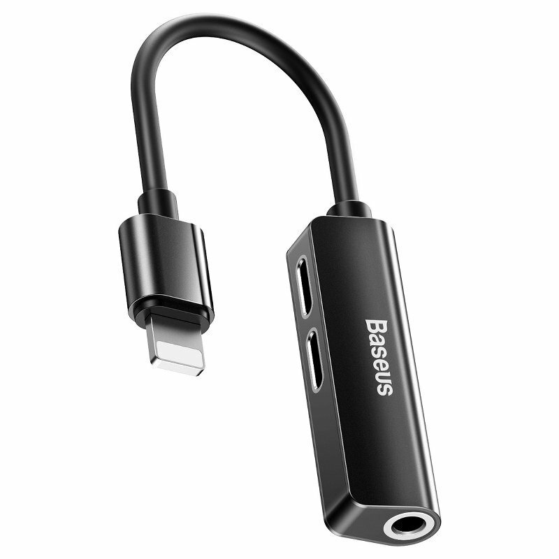 Adaptor Baseus L52 3-in-1, 2x Lightning, Jack 3,5mm, Negru