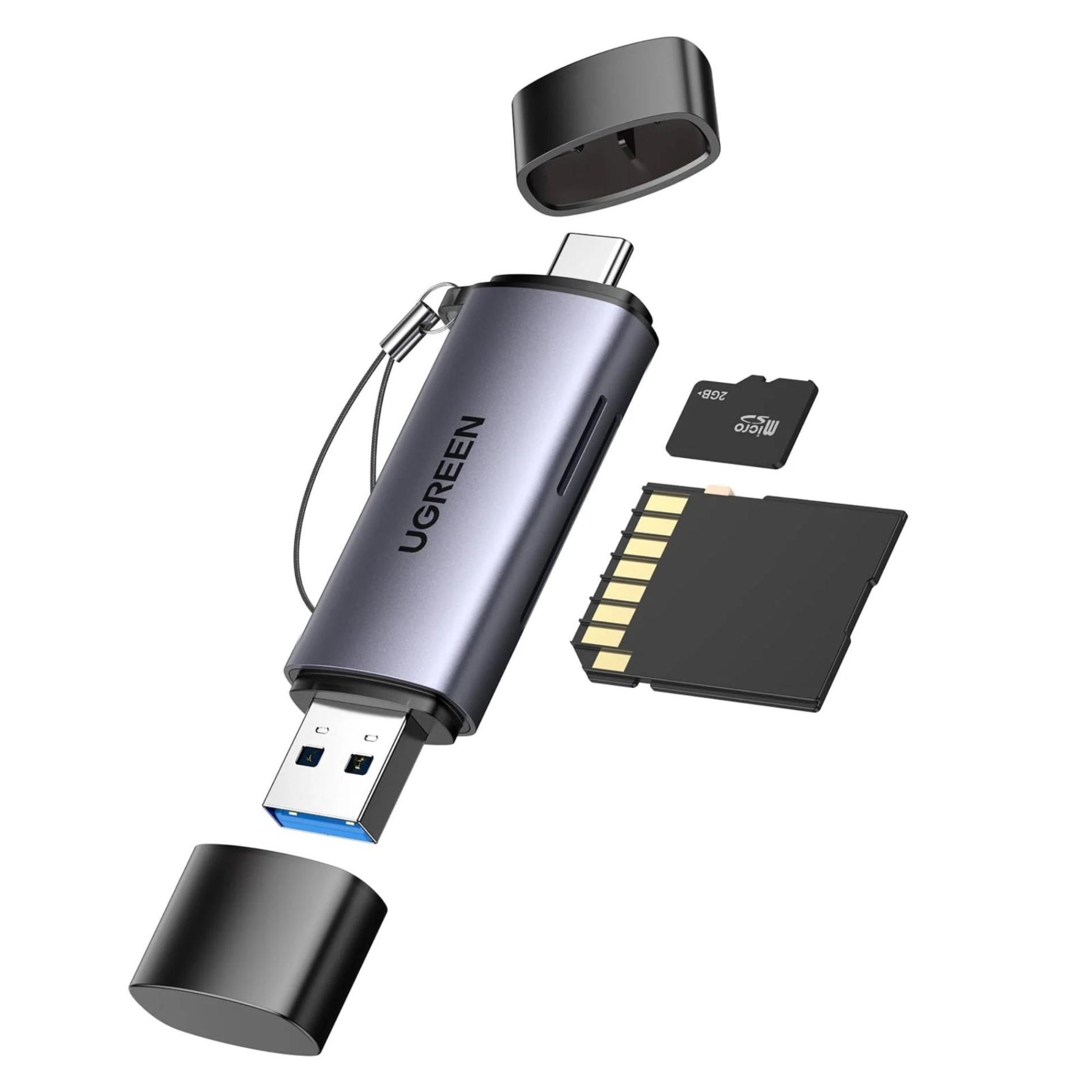 Adaptor card reader Ugreen USB-C la USB-A, SD, microSD, Gri
