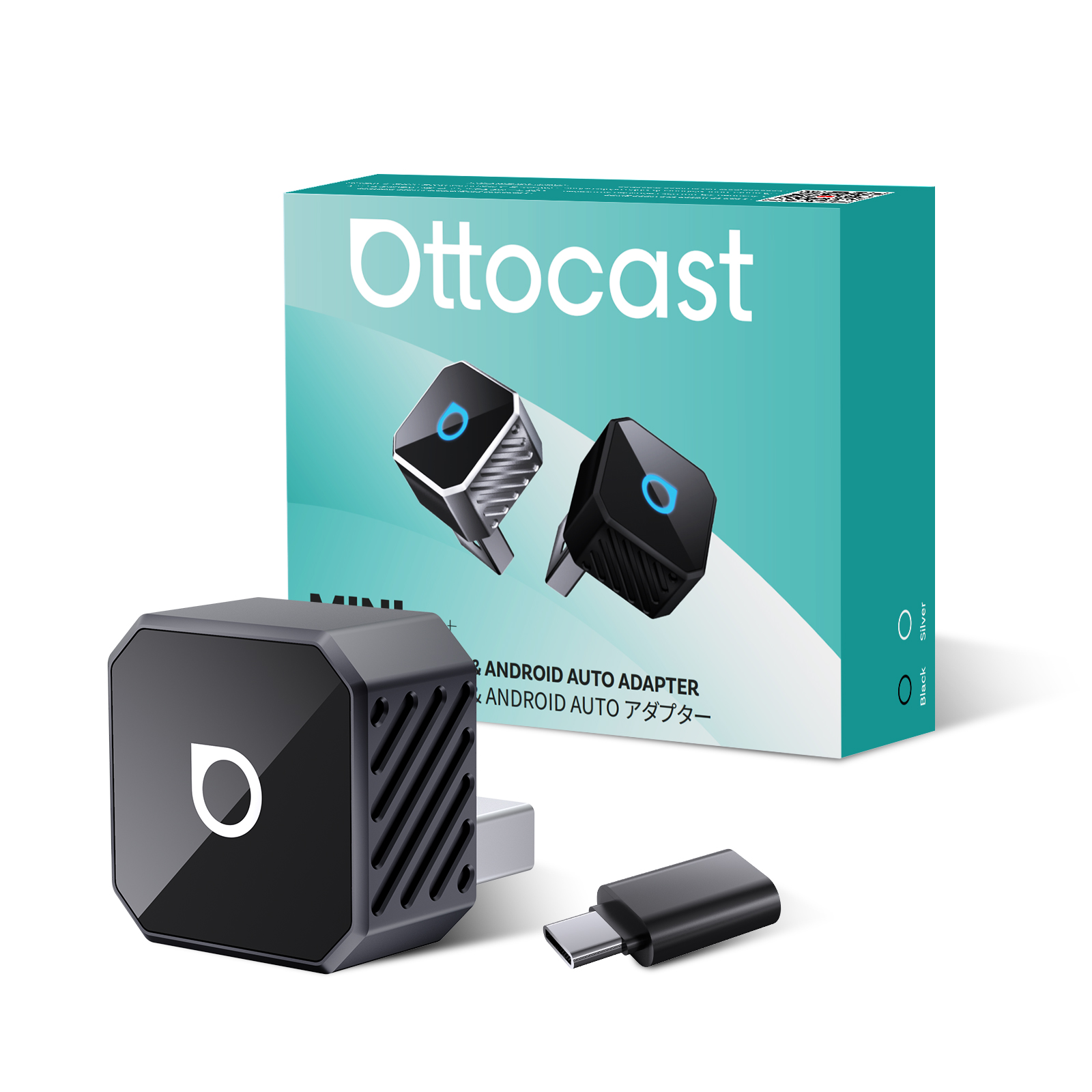 Adaptor Ottocast Mini Cube 3.0 2026 Wireless CarPlay si Android Auto, Plug and Play 2-in-1, Negru