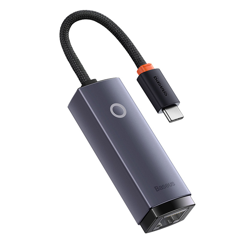 Adaptor retea Baseus Lite Series USB-C la RJ45 LAN, LED, 1000Mbps, Gri