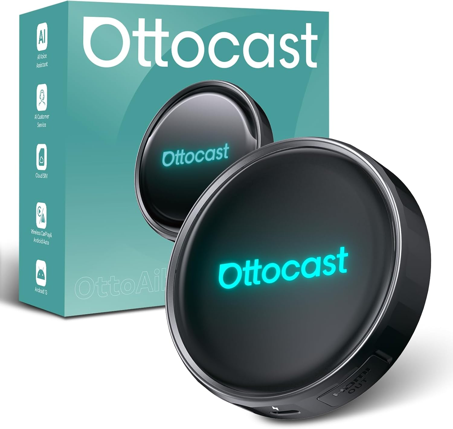 Adaptor wireless auto Ottocast OttoAibox P3 Pro CarPlay Android, Negru