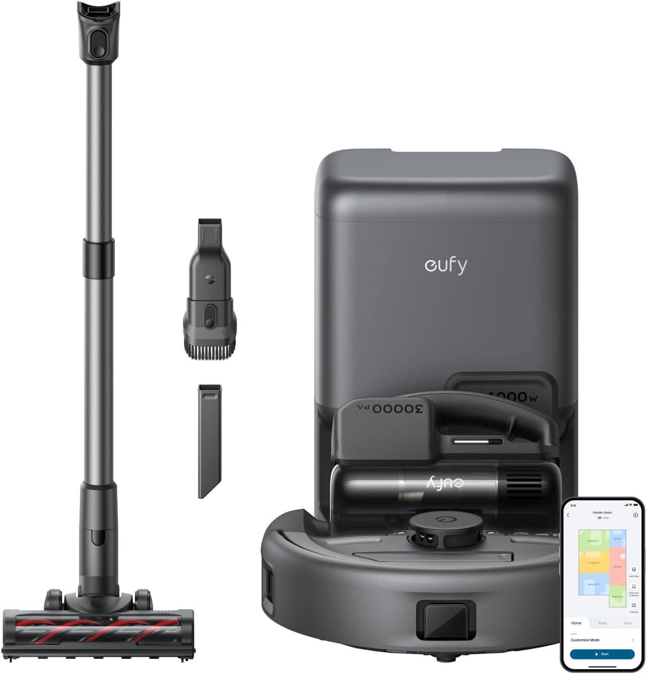 Aspirator robot eufy E20 3-in-1, 8.000Pa, Statie Auto-Golire, Sistem Filtrare cu 5 nivele, Negru