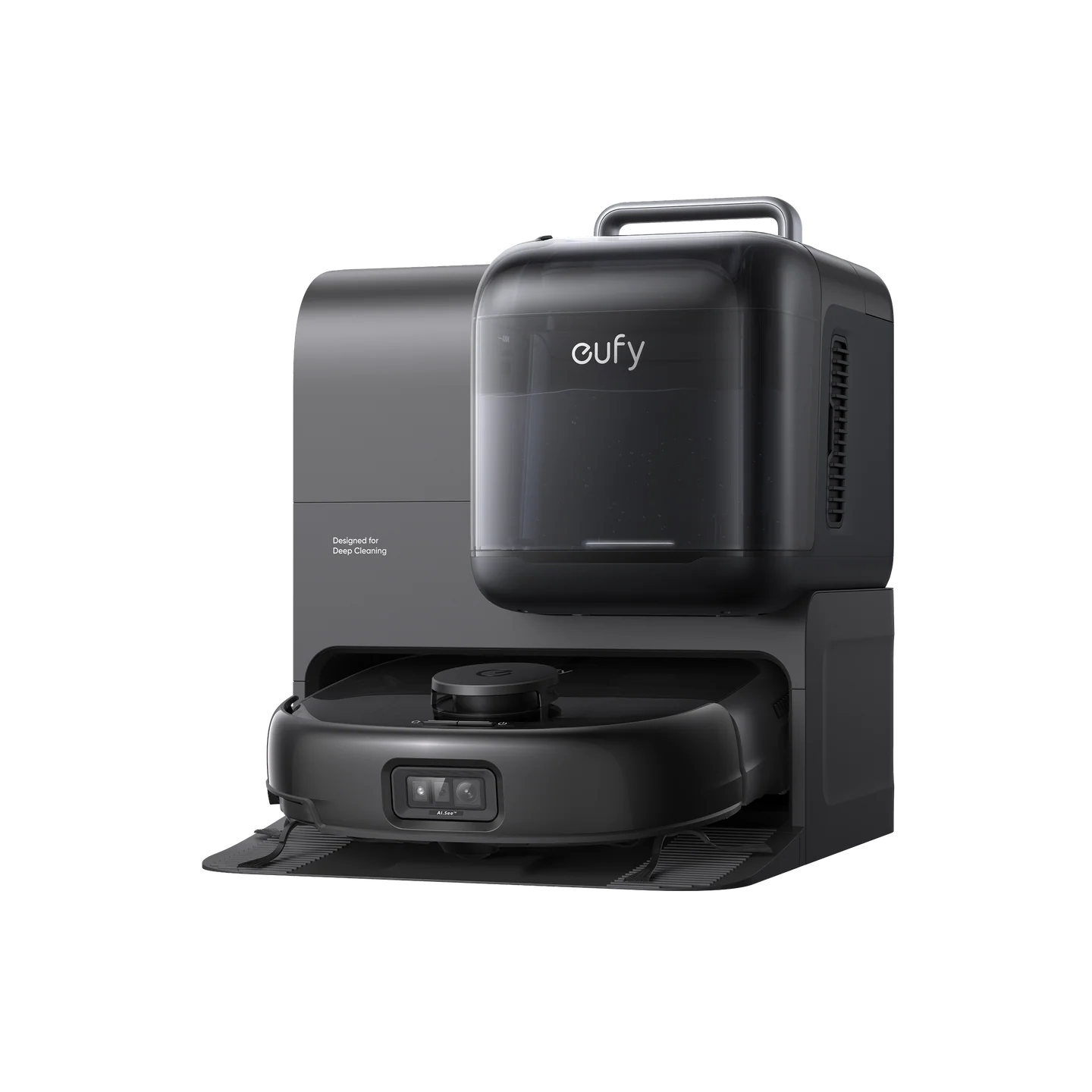 Aspirator robot eufy Omni E28 HydroJet FlexiOne, 20.000 Pa, Mop cu rola, Statie de golire si spalare automata, Negru