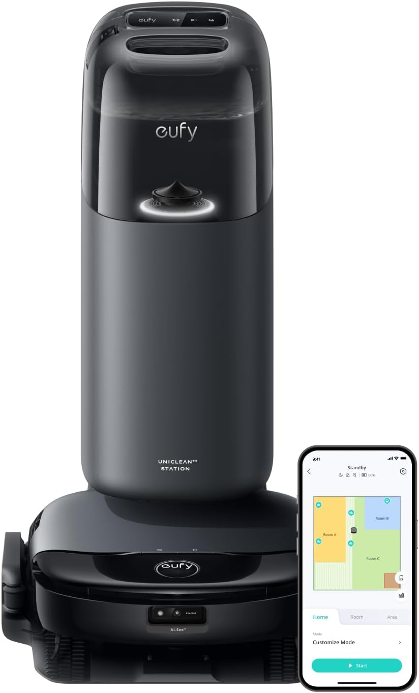Aspirator robot eufy Omni S1, All-in-One Station, HydroJet Aspirator si Mop, 8000 Pa, Negru