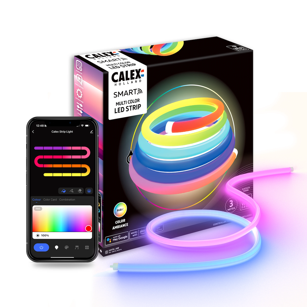 Banda LED Calex Smart Neon Tube 360°, 3m, RGBIC, 18W, 3M, IP44, Multicolor