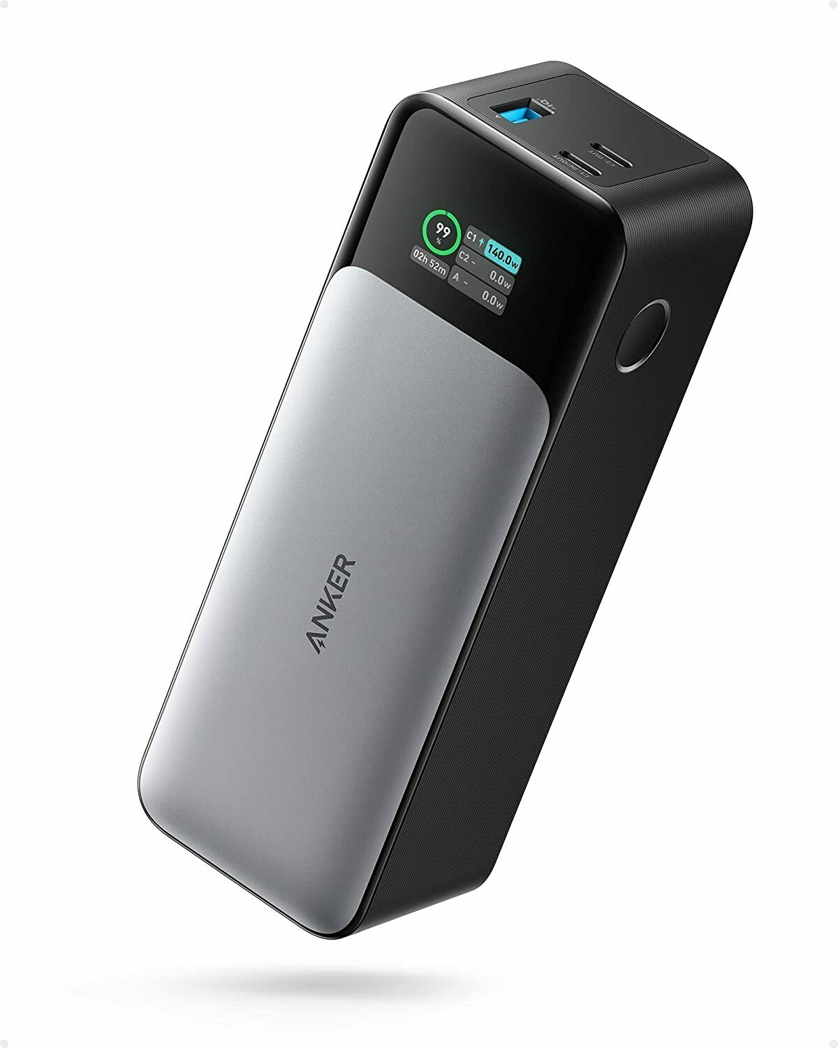 Baterie externa Anker 737 24.000 mAh, 140W, GaN Prime, Smart Digital Display, 2x USB-C, USB-A, PowerDelivery 3.1, Negru/Gri