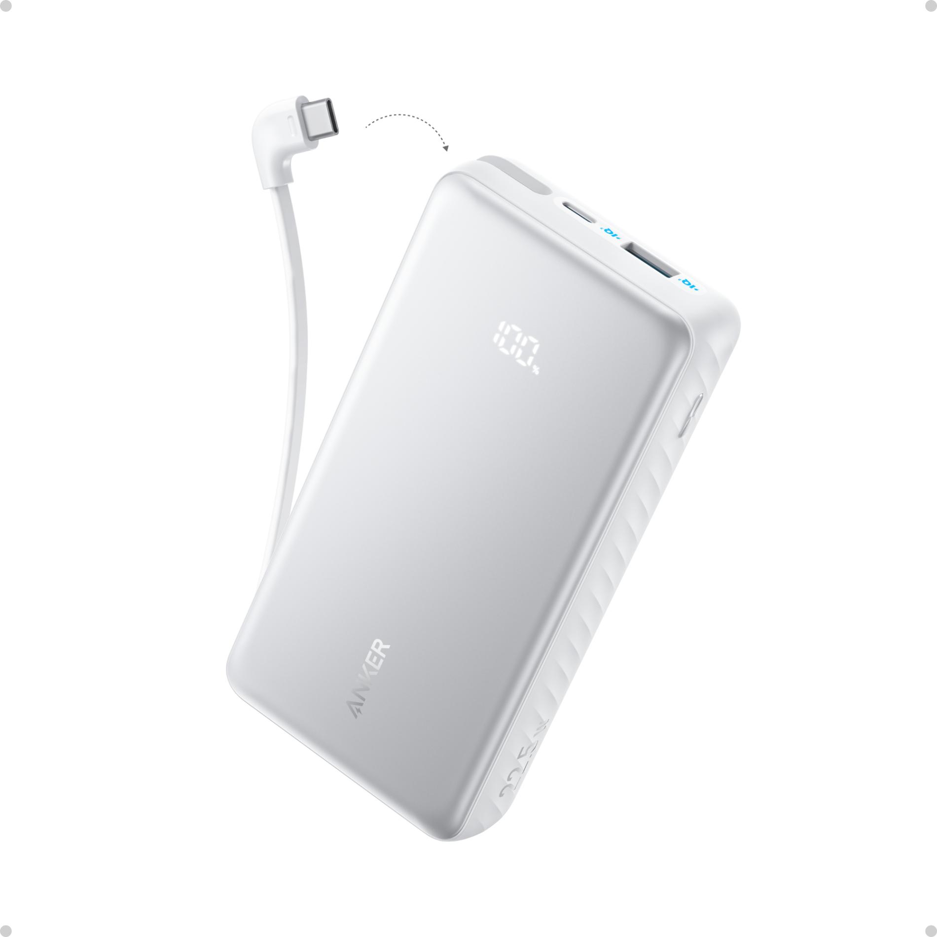 Baterie externa Anker Zolo 20.000 mAh, 22.5W, cablu USB-C inclus, USB-C, USB-A, Alb