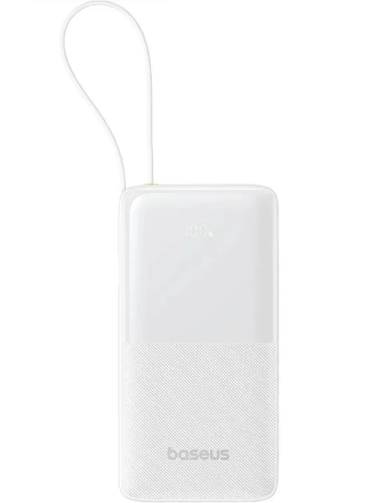 Baterie externa Baseus Bipow 2 10000 mAh Digital Display, cablu USB-C incorporat, 20W, Alb