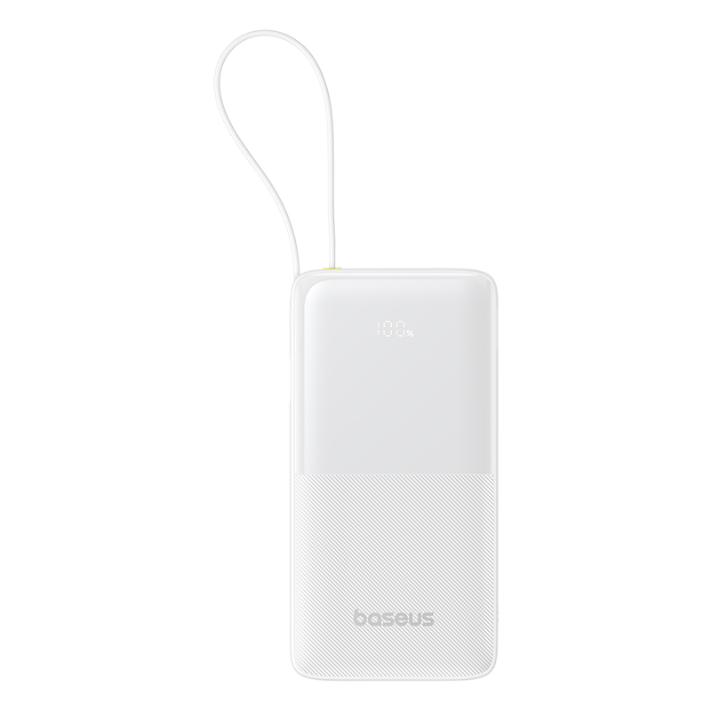 Baterie externa Baseus Bipow 2 20000 mAh, Digital Display, cu cablu USB-C incorporat, 20W, Alb
