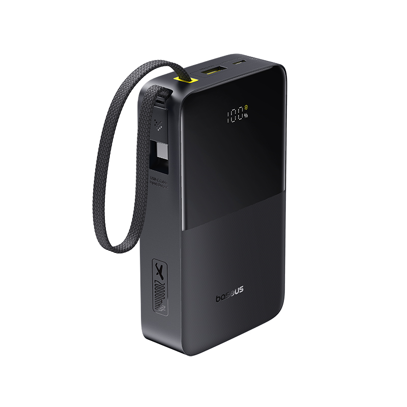 Baterie externa Baseus EnerFill Bipow2 Pro 20.000 mah, 22.5W, Digital Display, QC+PD, 1xUSB-A, 1xUSB-C, cablu USB-C integrat, Negru