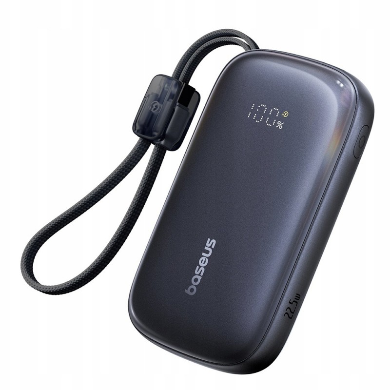 Baterie externa Baseus EnerFill FC21 20.000 mAh Qpow 3 Ultra Digital, cablu detasabil USB-C la Lightning, 22.5W, Negru
