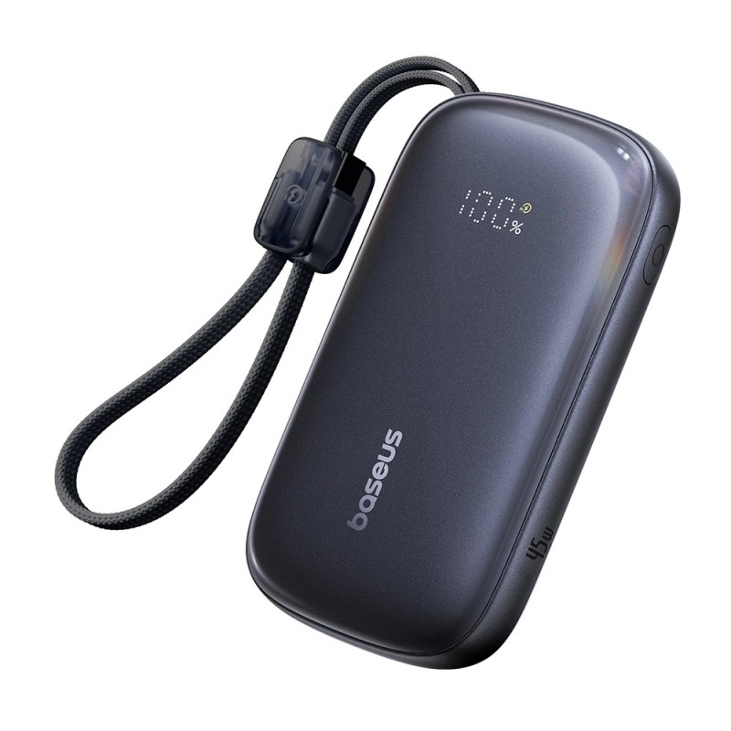 Baterie externa Baseus EnerFill FC21 Qpow 3 10.000 mAh Ultra Digital, 45W, cablu detasabil USB-C la Lightning, Negru