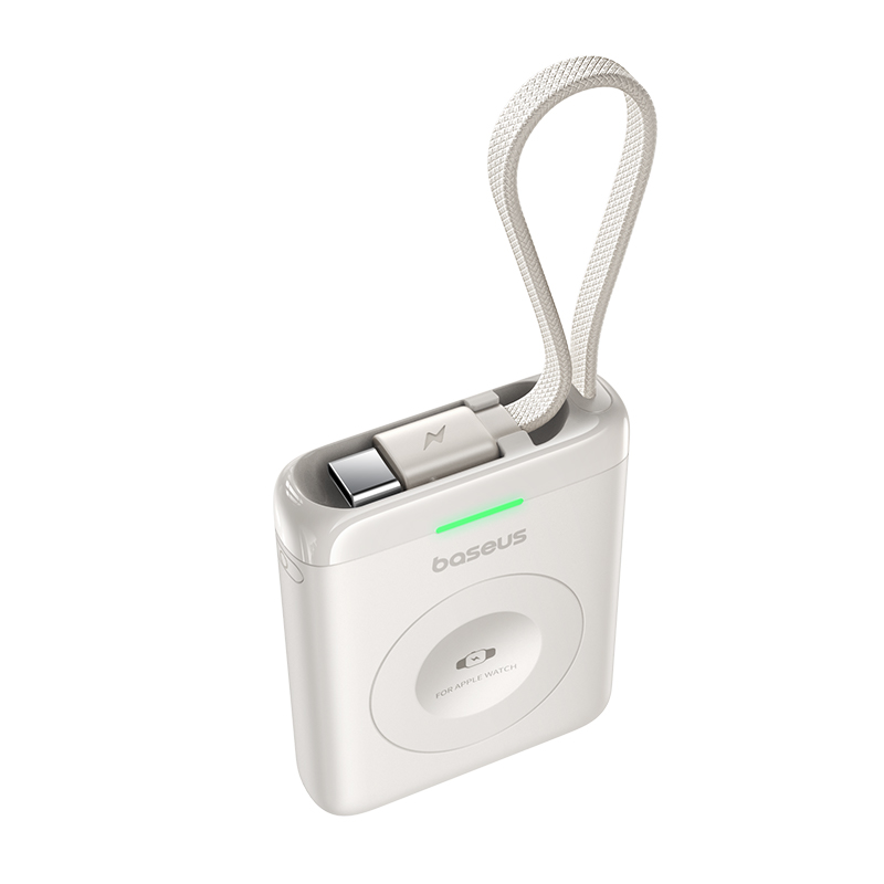 Baterie externa Baseus EnerFill FW11 cu Wireless Charger pentru Apple Watch, 5W, 1640 mAh, cablu USB-C retractabil, Alb