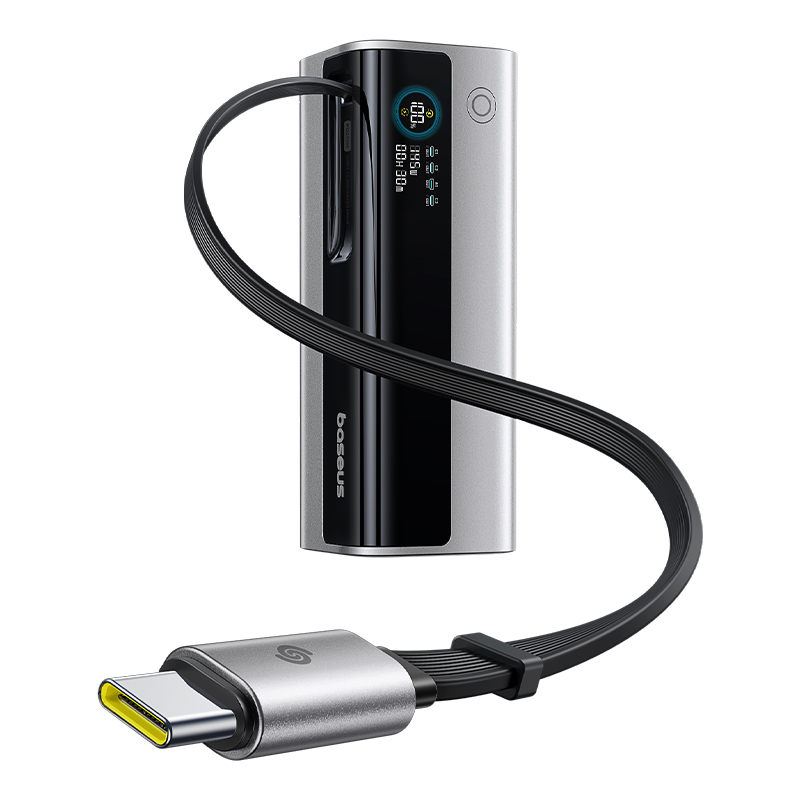 Baterie externa Baseus EnerGeek GR11 20.000 mAh 145W, 2x USB-C, 1x USB-A, cu cablu retractabil, Argintiu