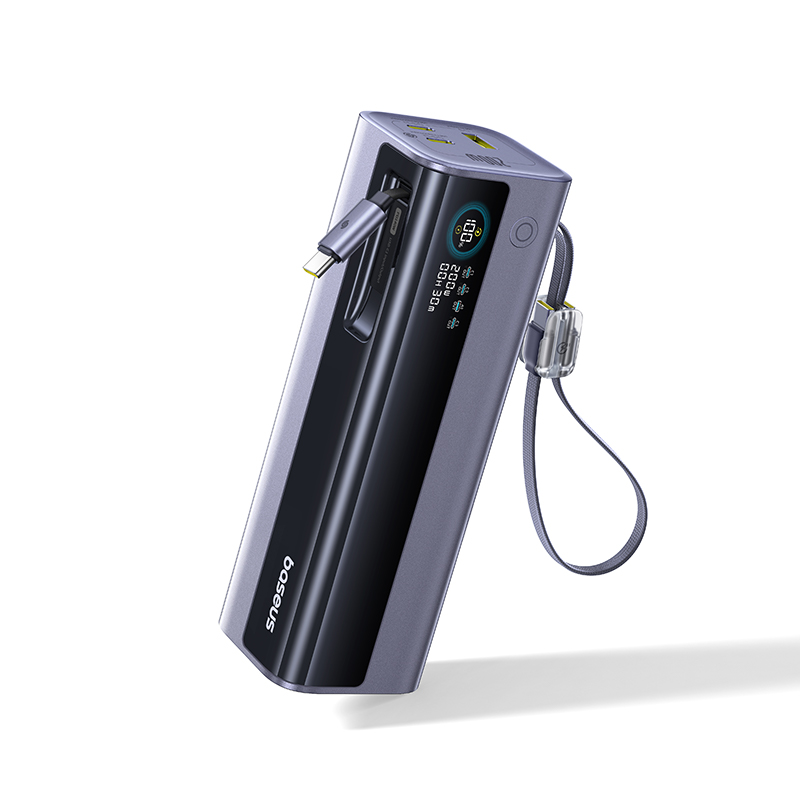 Baterie externa Baseus EnerGeek GR11 25.000 mAh, 200W, cablu USB-C dual retractabil, Gri