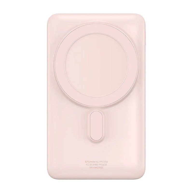 Baterie externa Baseus Magnetic Bracket, 10000mAh, 20W, Incarcare rapida, wireless, USB-C, cablu USB-C la USB-C inclus, Roz