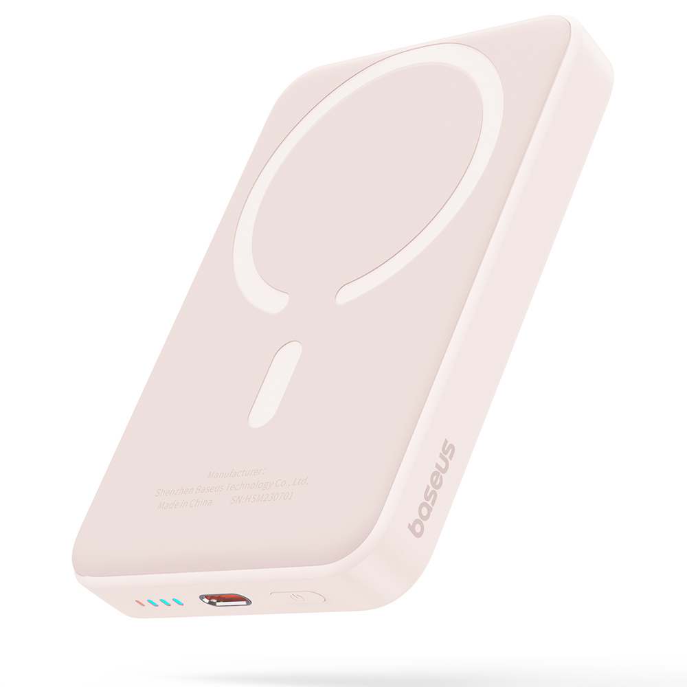 Baterie externa Baseus Magnetic Mini Wireless, 10.000 mAh, Incarcare rapida, 20W, cablu USB-C inclus, Roz
