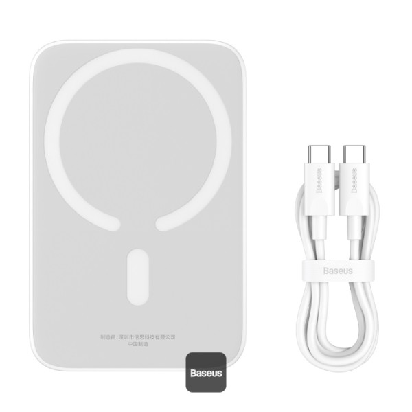 Baterie externa Baseus Mini Air Wireless, 6000 mAh, 20W, cu cablu USB-C, Alb