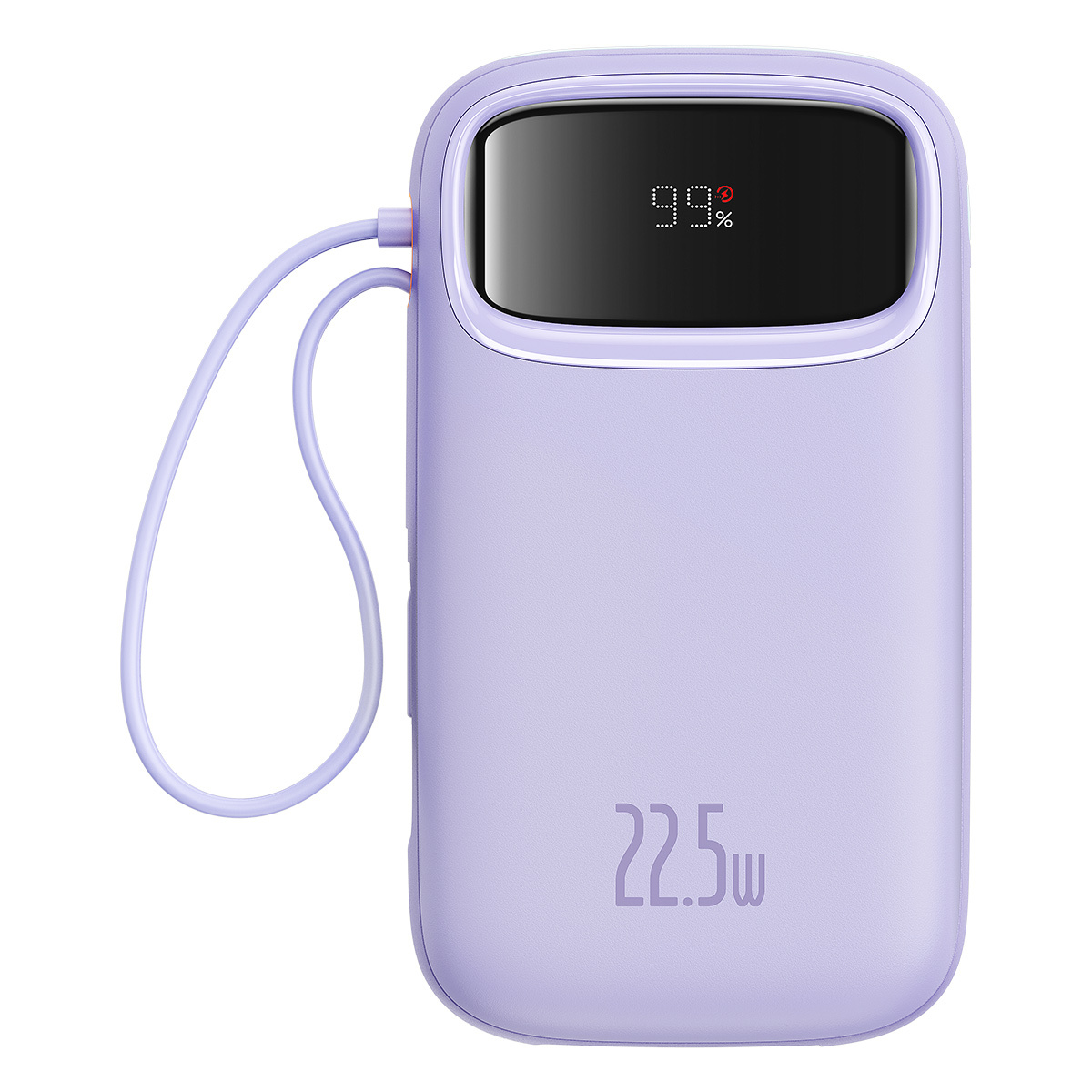 Baterie externa Baseus Qpow2, 10.000 mAh, cablu dual USB-C si Lightning incorporat, Incarcare rapida, 22.5W, Digital Display, Violet