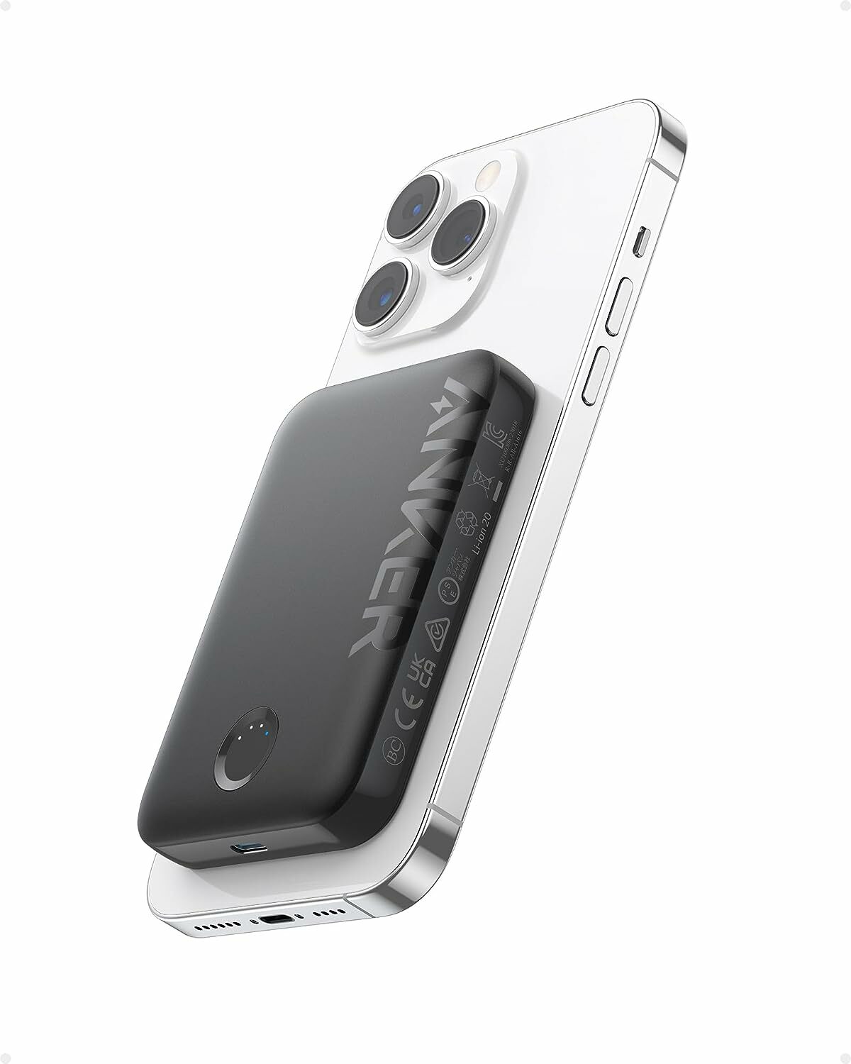 Baterie externa magnetica wireless Anker 321 MagGo, 5000 mAh, USB-C, pentru seria iPhone 12/13/14, Negru