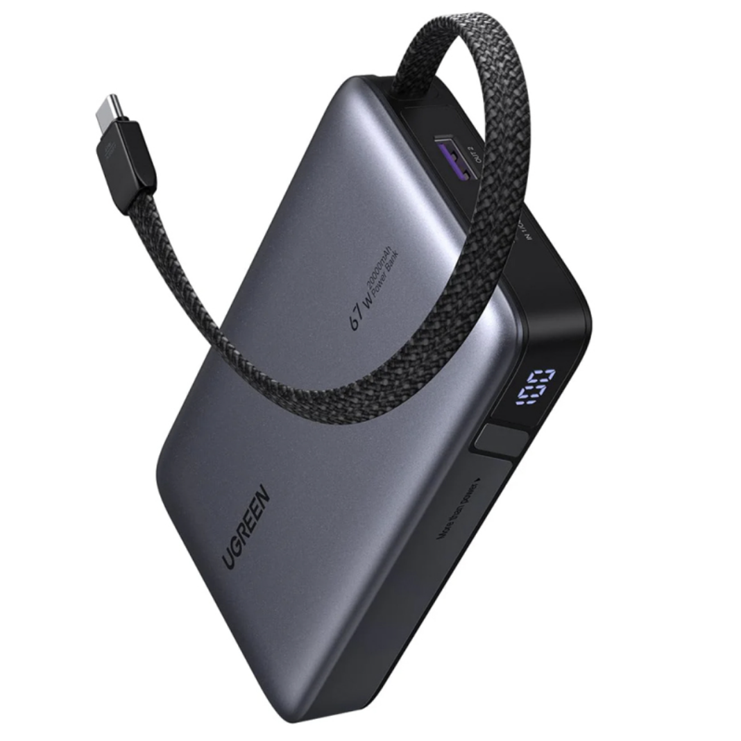 Baterie externa Ugreen 20.000 mAh, 67W, QC+PD, 1x USB-A, 2xUSB-C, Gri