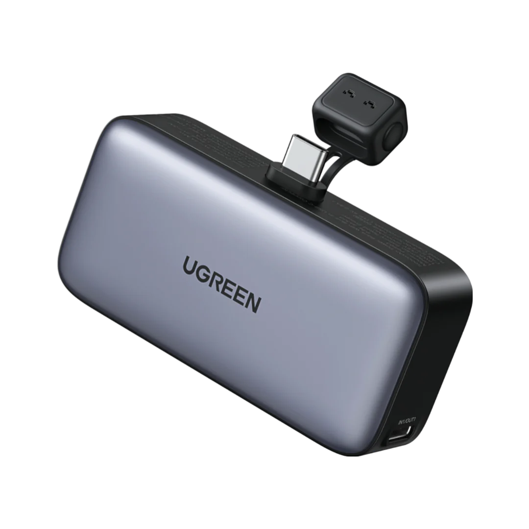 Baterie externa Ugreen 5.000 mAh, 22.5W, conector USB-C incorporat, afisaj LED, Negru