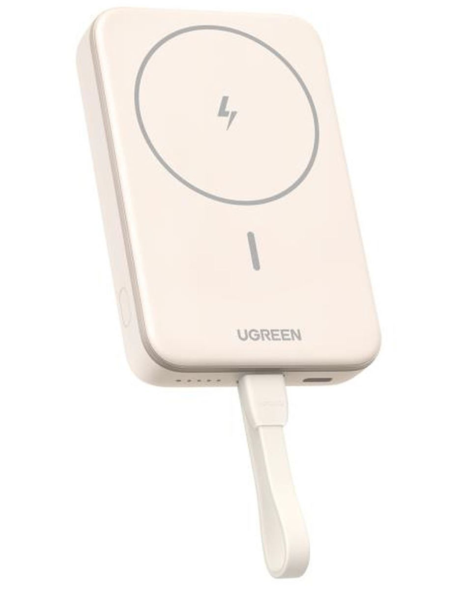 Baterie externa Ugreen Magnetic 10000 mAh, Wireless, PD 20W, Qi 7.5W, USB-C, compatibila MagSafe, Bej