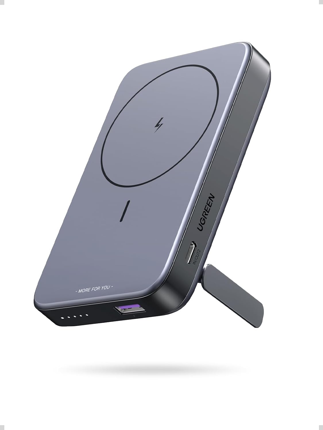 Baterie externa Ugreen Magnetic 10.000 mAh, Wireless, PD 20W, USB-C, USB-A, cu stand pliabil, compatibil MagSafe, Gri
