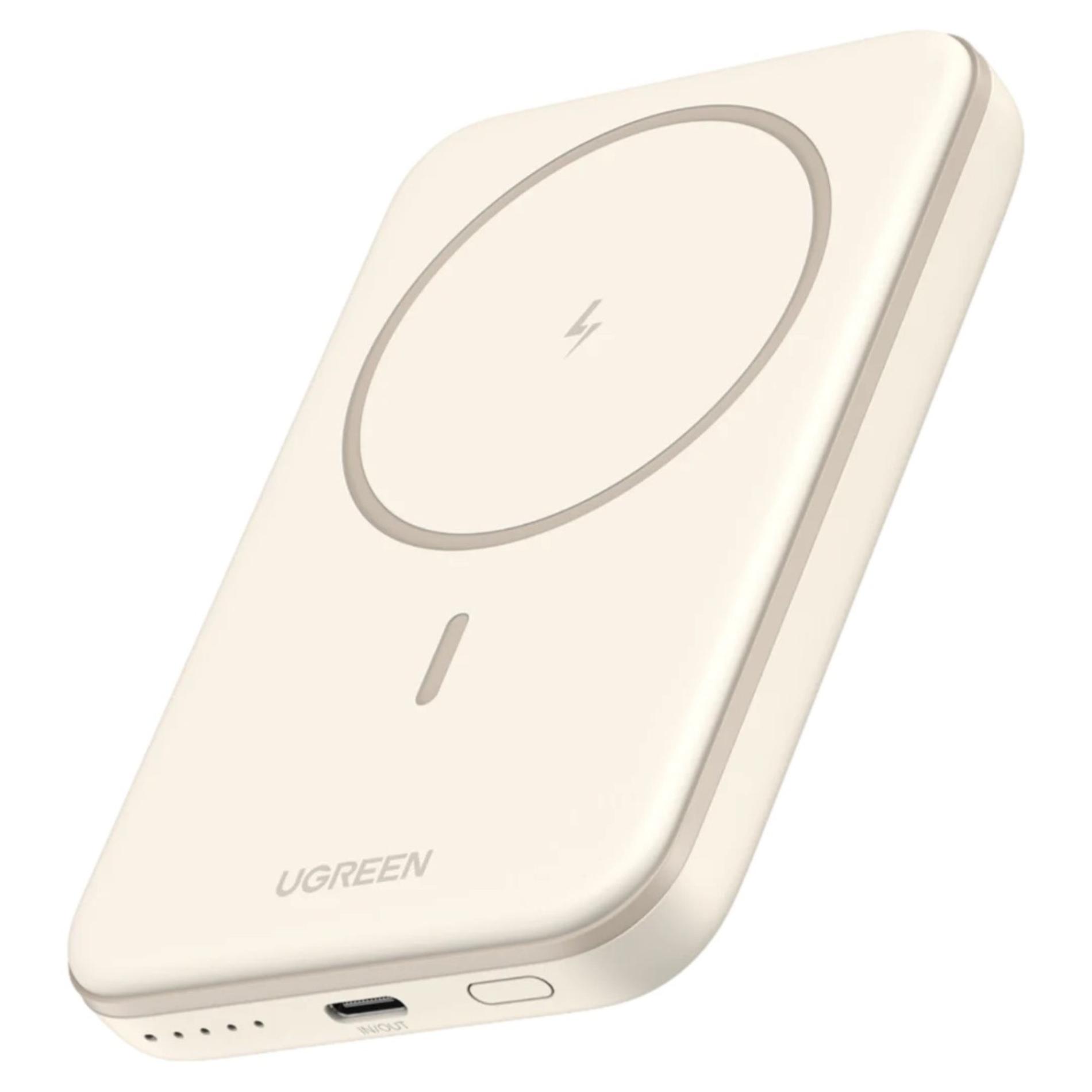 Baterie externa Ugreen Magnetic 5.000 mAh, Wireless, PD 15W, Qi 7.5W, USB-C, compatibila MagSafe, Bej