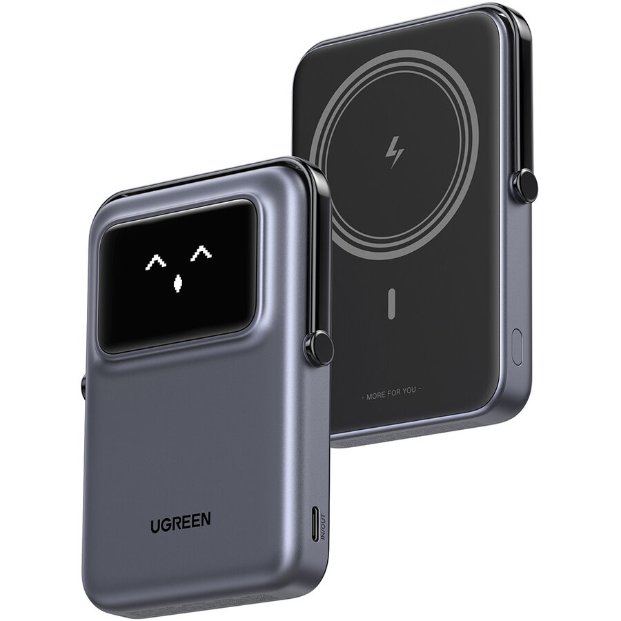 Baterie externa UGREEN Uno 10000mAh, 20W, Digital Display, 5V/3A, Gri Negru